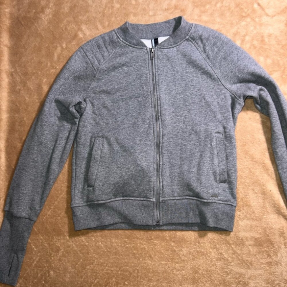 Mondetta Women Medium Gray Fleece Full Zip Athletic Pocket Thump Hole Jacket